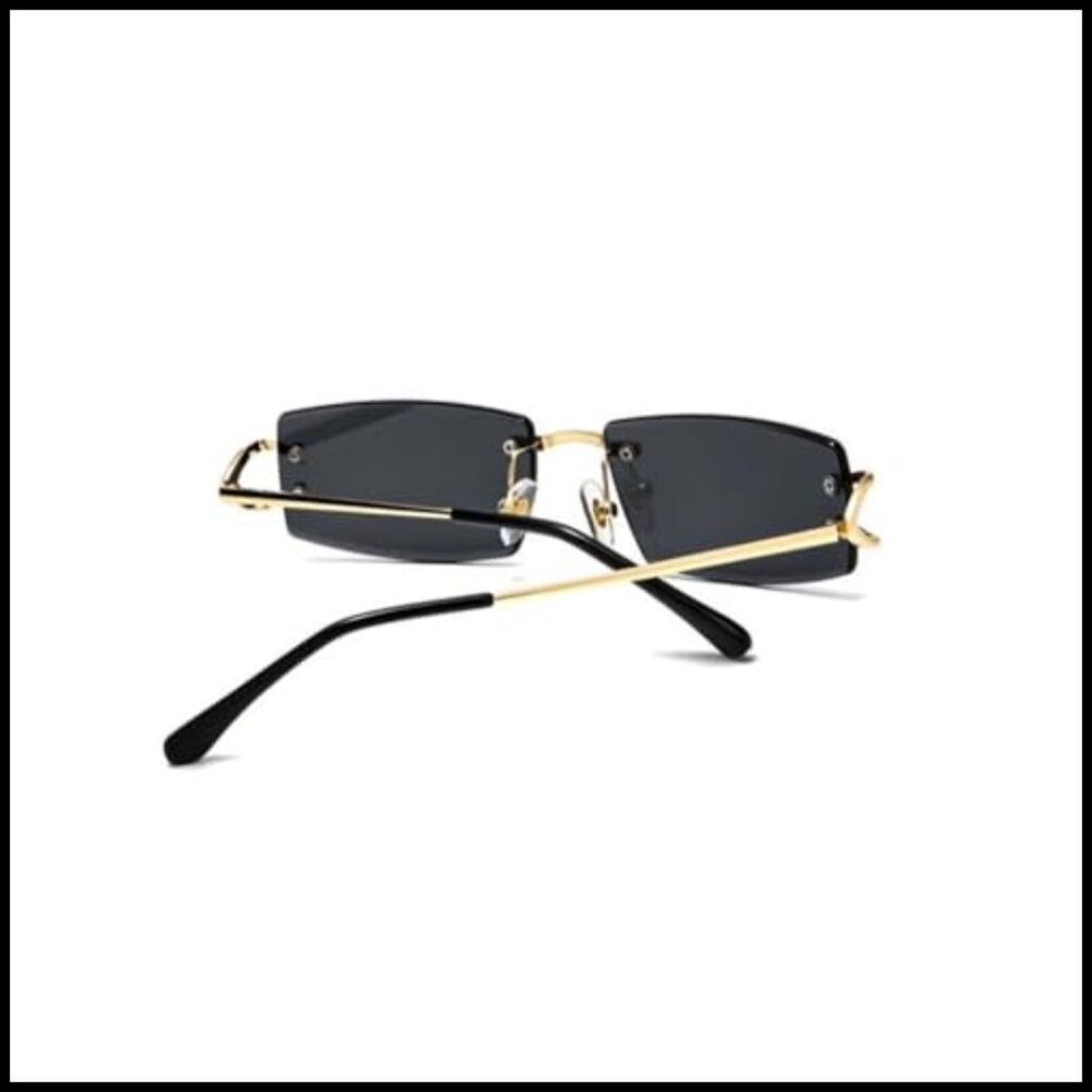 Retro Gold Frame Rectangular Sunglasses Slim Riml… - image 5